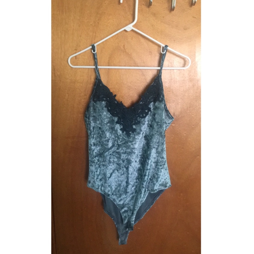 Blue Crushed Velvet Body Suit